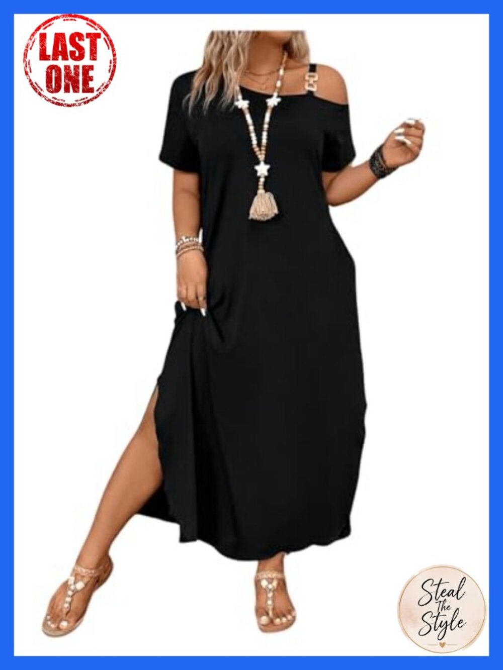 Plus Size Cold Shoulder Split Hem Maxi Dress Short Sleeve Casual